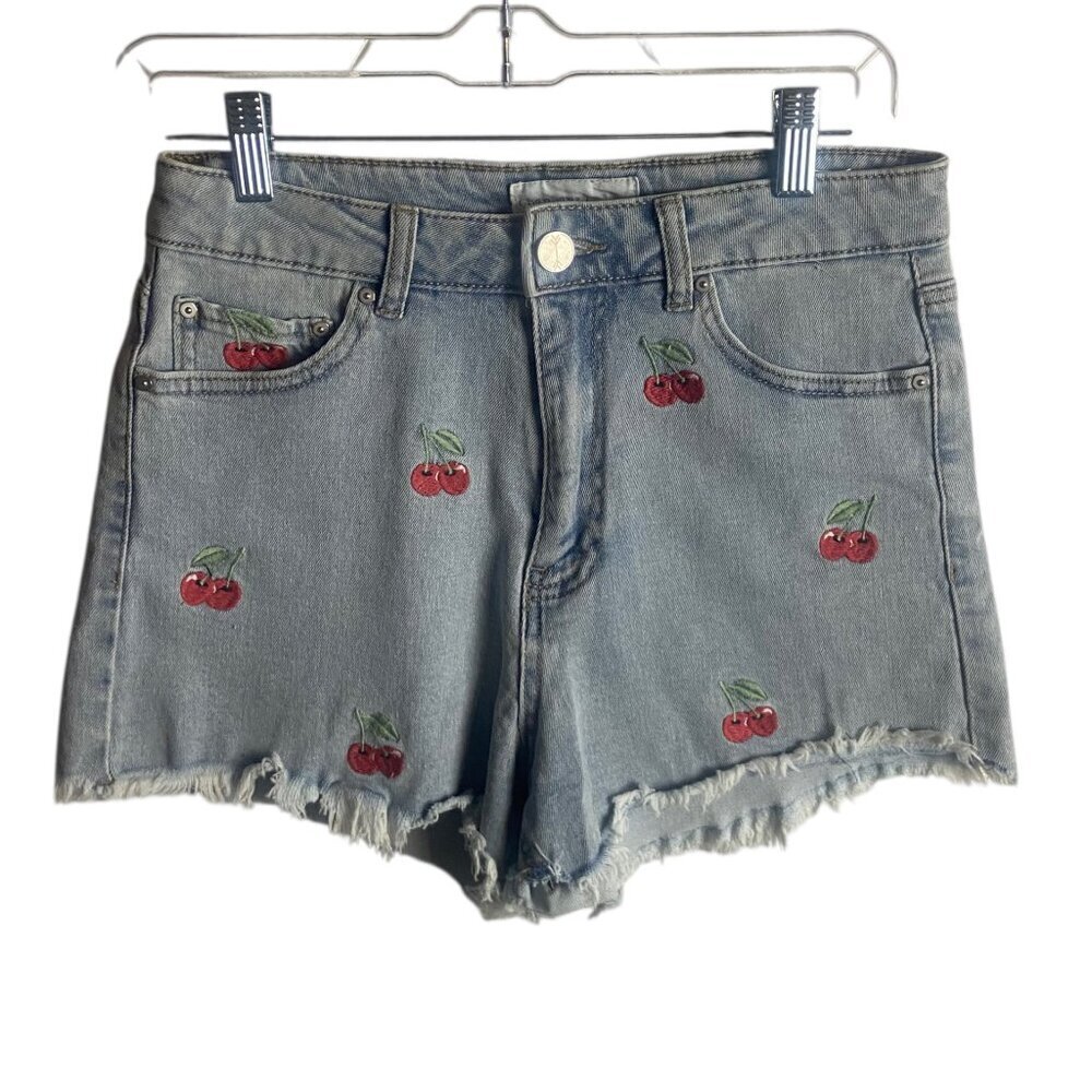 Banjara Size 5 Jean Shorts Embroidered Cherry Denim Cut Off Frayed Hem Festival